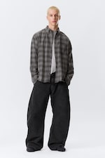 Checked Washed Grey - Washed Checked Button-Down Flannel Shirt - 1