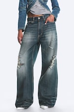 Streaky Blue - Bleu moyen - Jean droit ample taille standard Looser - 2