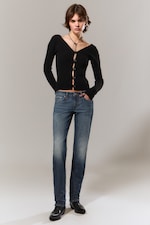 Blue Hymn - Mittelblau - Nail Low Waist Slim Straight Leg Jeans - 0