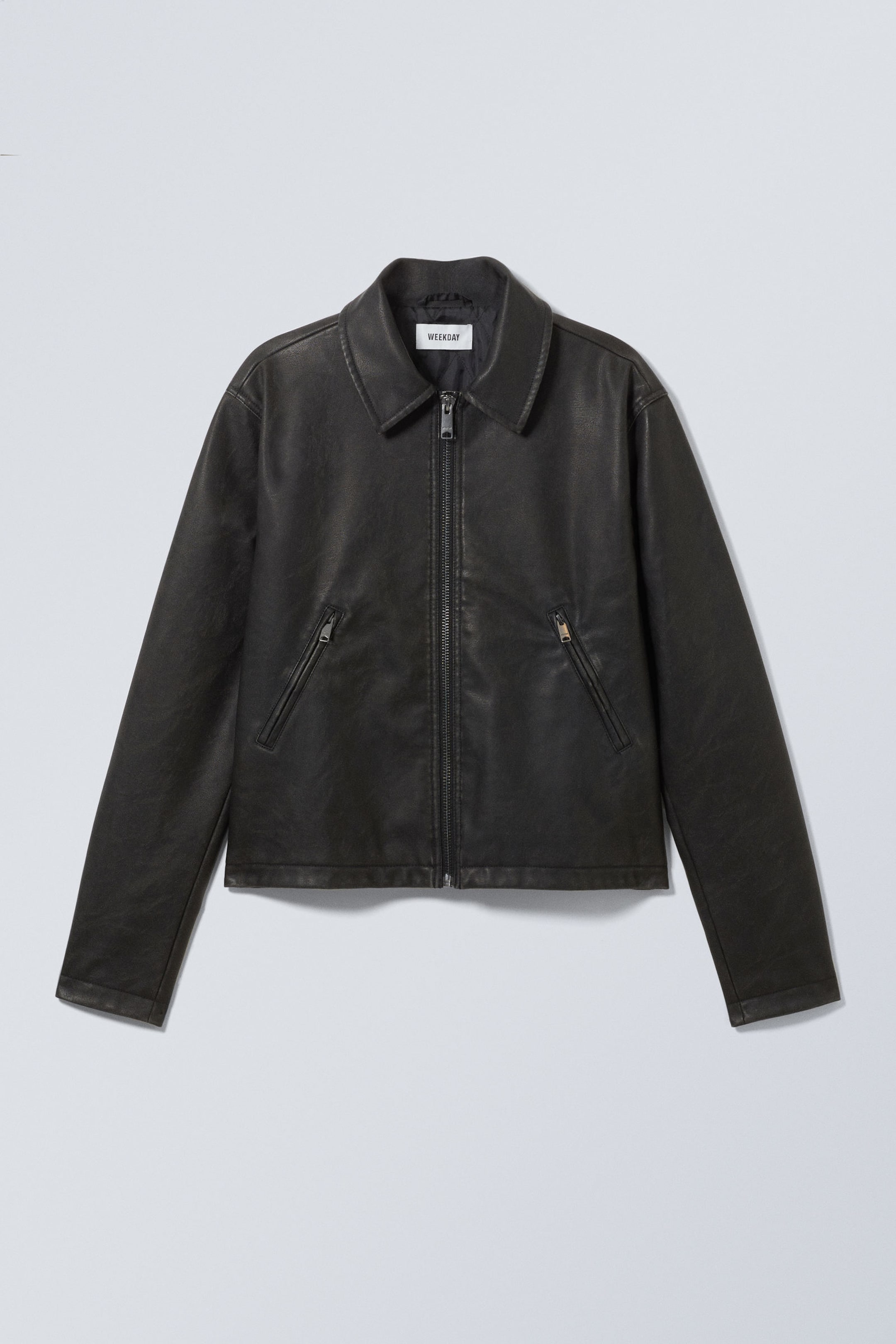 Black - Shrunken Faux Leather Jacket - 1