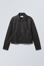 Black - Shrunken Faux Leather Jacket - 0