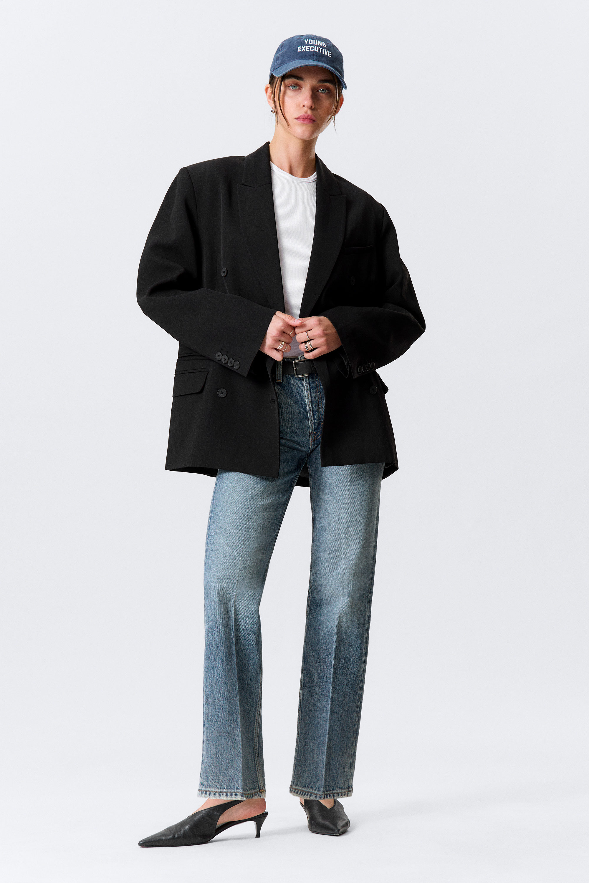 Black - Loose Fit Double-Breasted Linen-Blend Blazer - 2