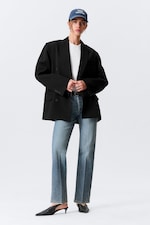 Black - Loose Fit Double-Breasted Linen-Blend Blazer - 0