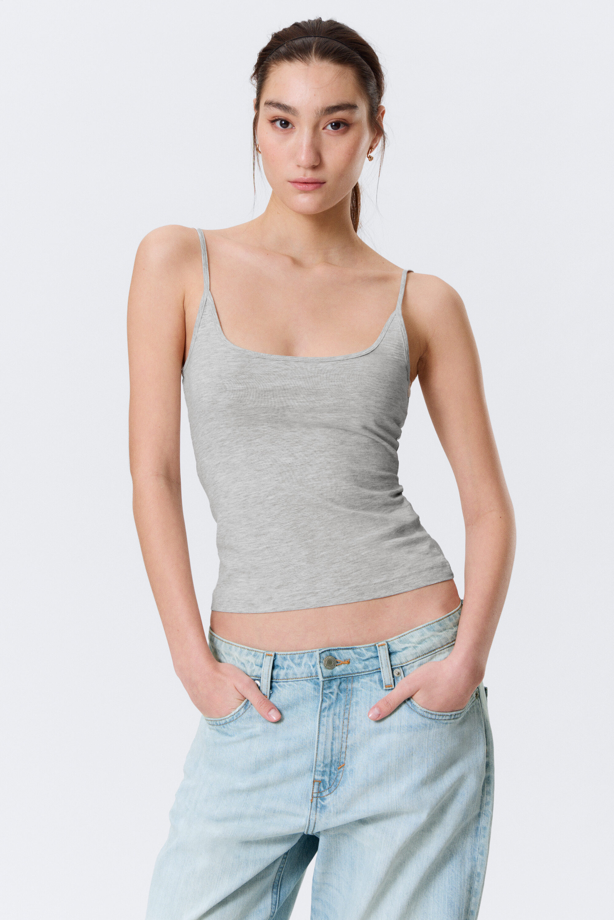 slim strap tank top - Grey Melange | Monki EU