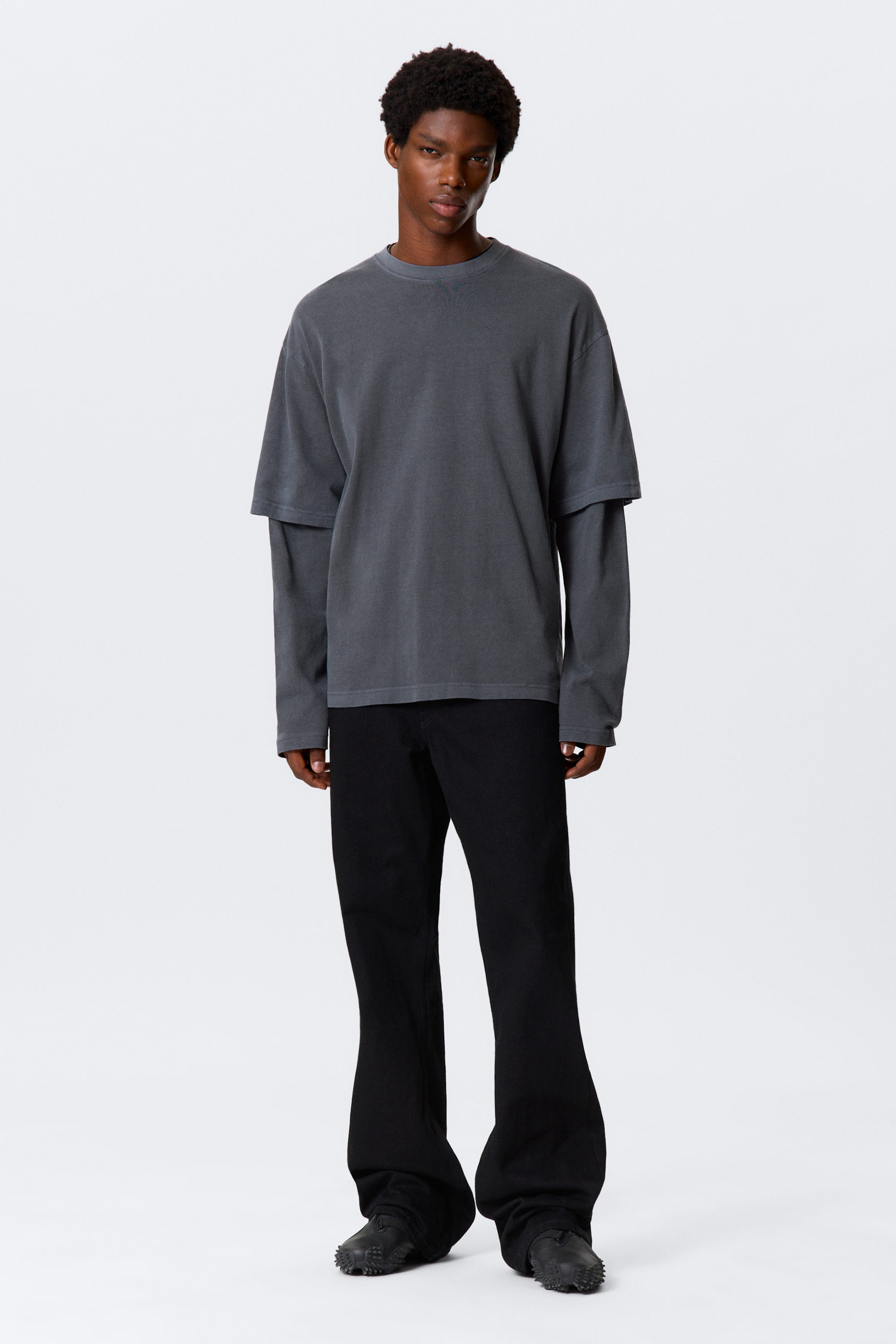 Washed Dark Blue - Double-Layered Cotton T-shirt - 2