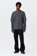 Gewaschenes Dunkelblau - Doppellagiges Baumwoll-T-Shirt - 1