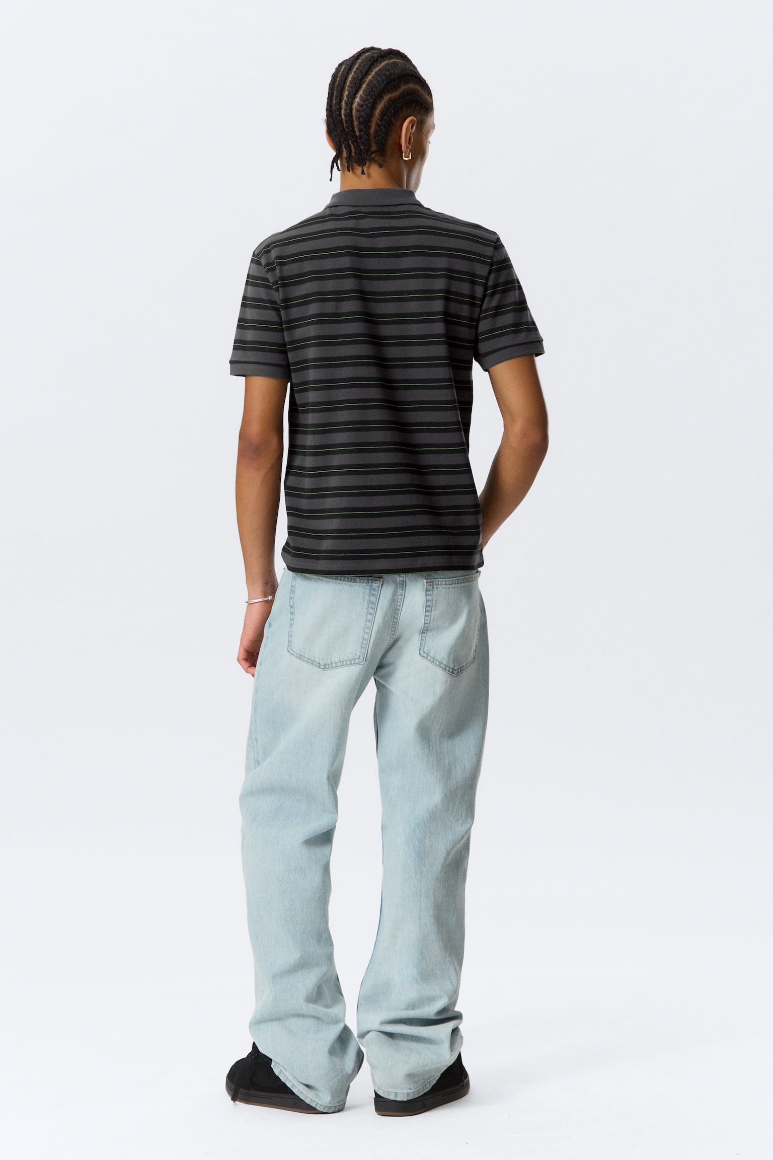 Camisa de tenis de piqué de manga corta - Gris oscuro - Verde a rayas - 5