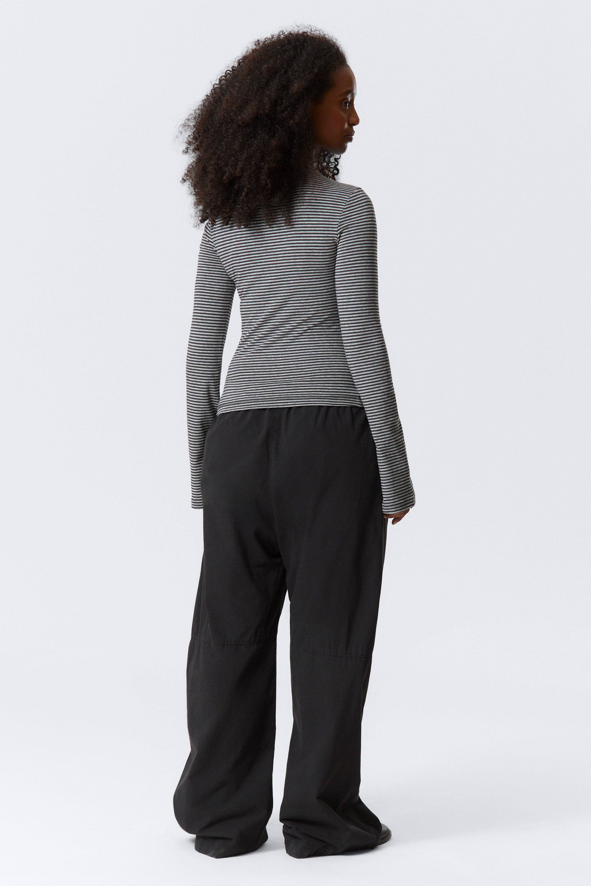 Svart & grå-randig - Långärmad topp i bomull - 2