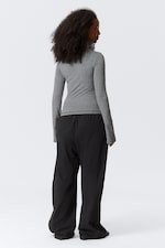 Svart & grå-randig - Långärmad topp i bomull - 2