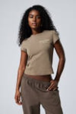 Graubraun - Bruyére en fleurs - Boxy T-Shirt mit Print und kurzen Ärmeln - 0