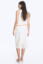 White - Embroidered Knee Length Cotton Skirt - 3