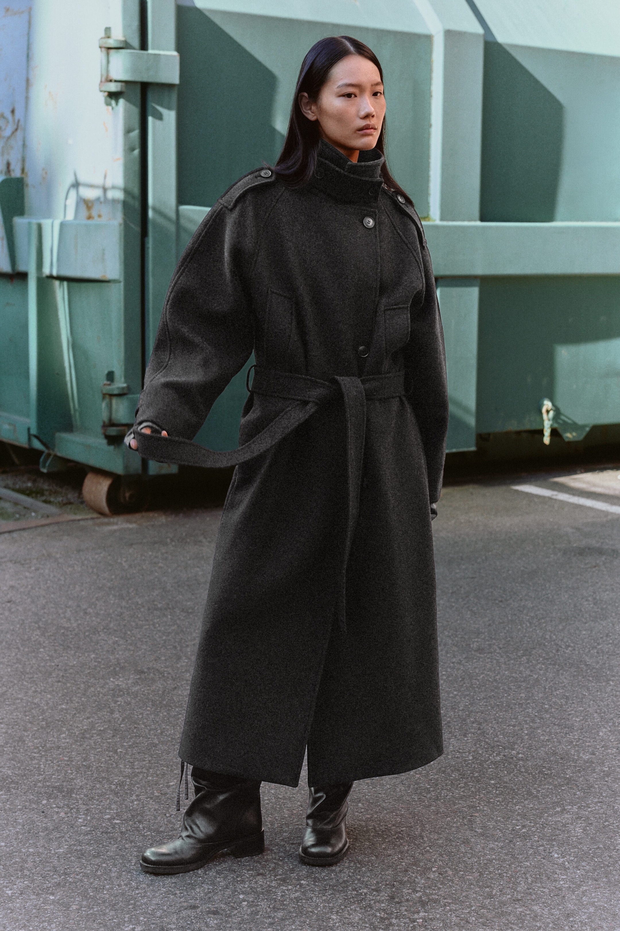 Dark Grey Melange - Wool-Blend Belted Double-Breasted Coat - 4