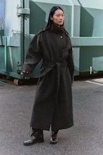Dark Grey Melange - Wool-Blend Belted Double-Breasted Coat - 4