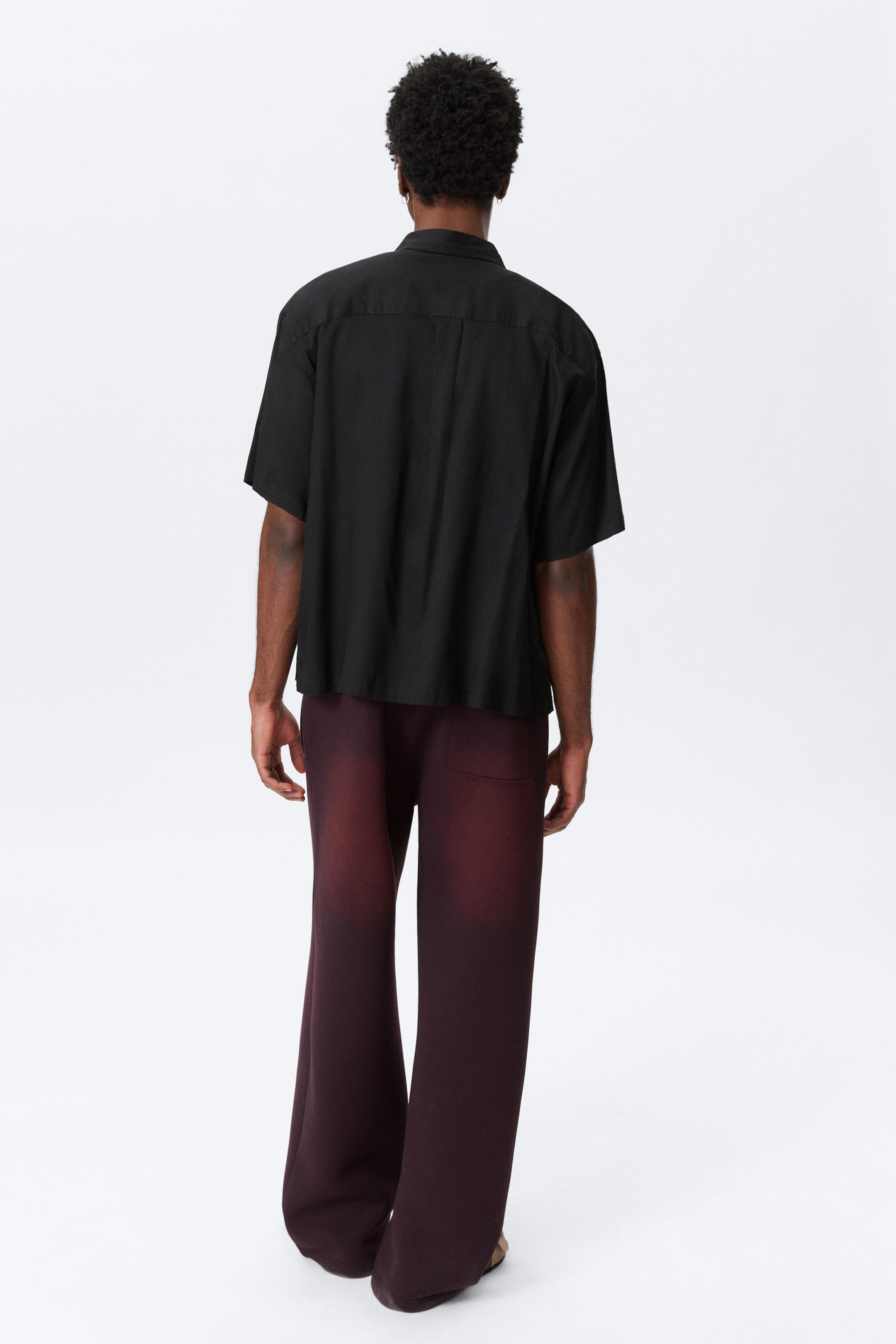 Black - Oversized Draped Boxy Short-Sleeved Shirt - 3