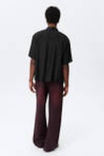 Black - Oversized Draped Boxy Short-Sleeved Shirt - 3