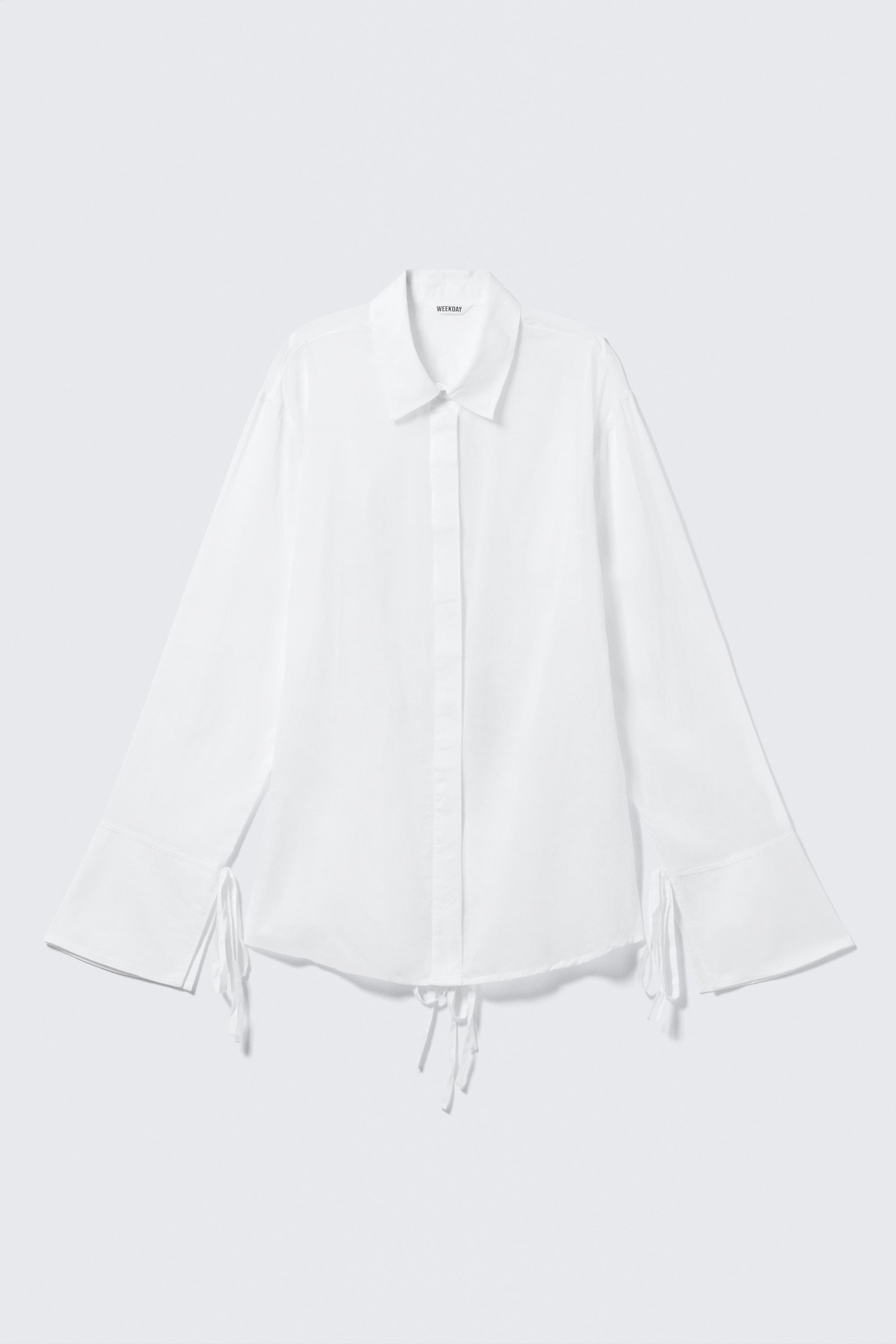 White - Long-Sleeved Open Back Tie Shirt - 4