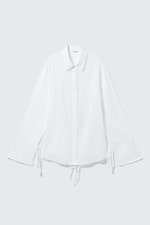 White - Long-Sleeved Open Back Tie Shirt - 4