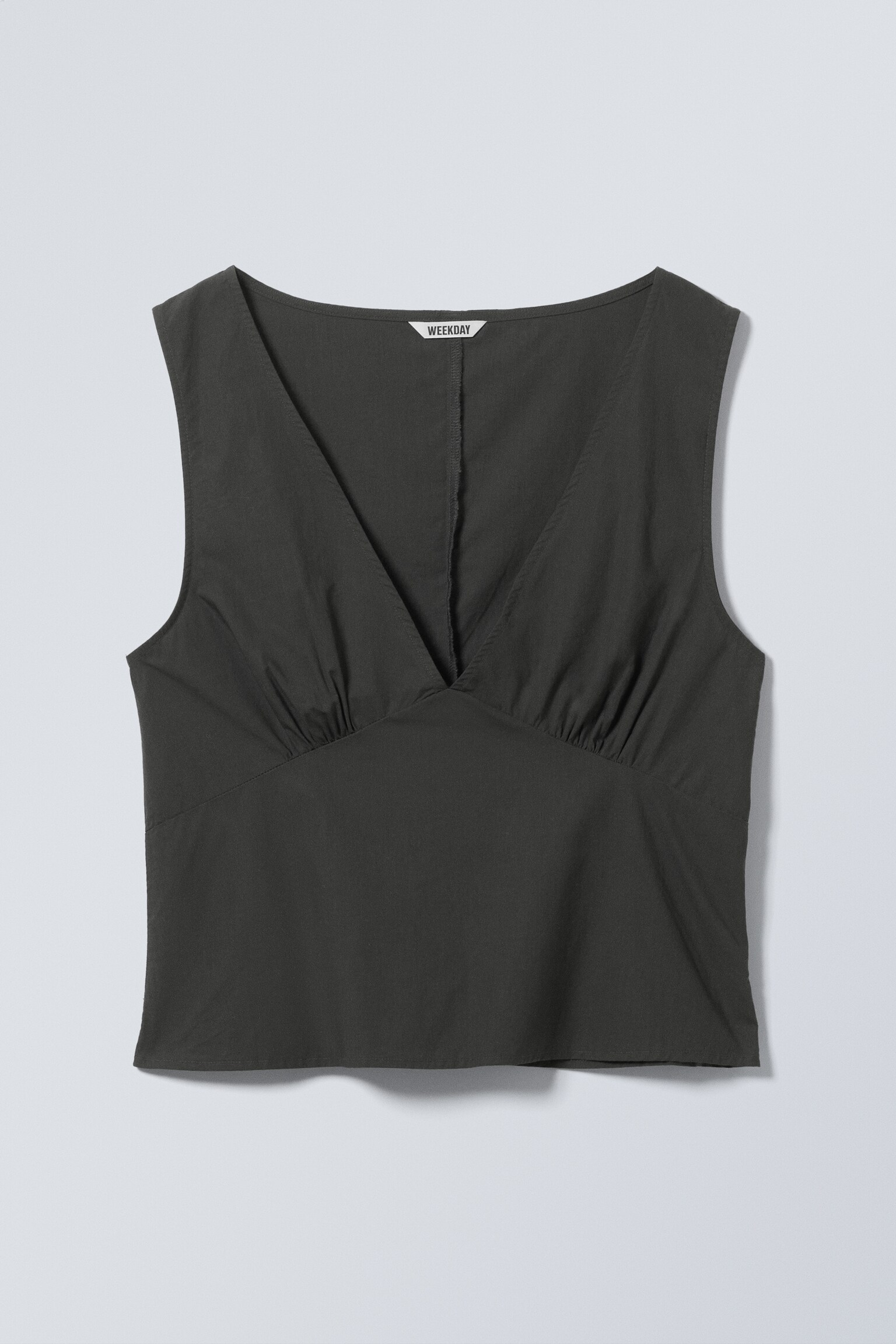 Top sans manches en popeline de coton - Gris foncé/Blanc