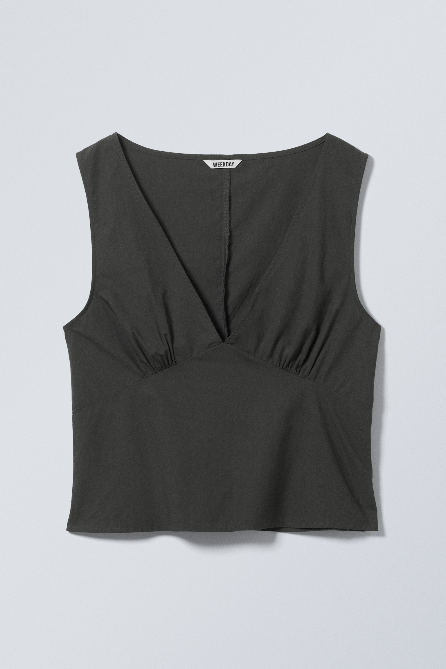 Top sans manches en popeline de coton - Gris foncé/Blanc