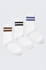 White - Brown/Black/Blue - 3-pack Striped Crew Socks - 0