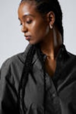 Checked Black - Relaxed Cropped Long-Sleeved Cotton Shirt - 1