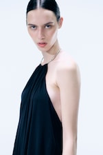 Black - Gathered Halter Dress - 1