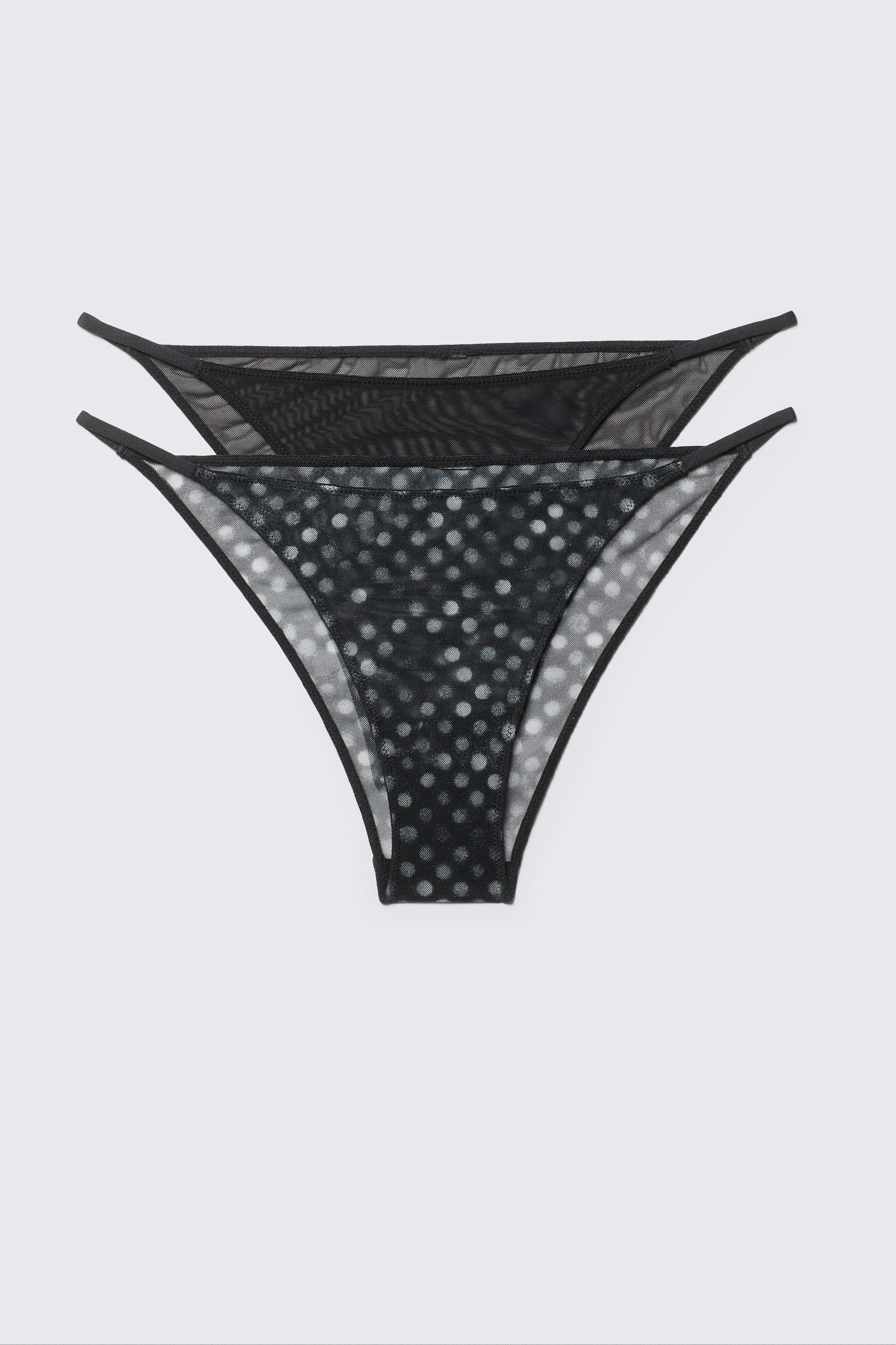 Black - Dots - 2-pack Printed Tanga Mesh Brazilian Bottoms