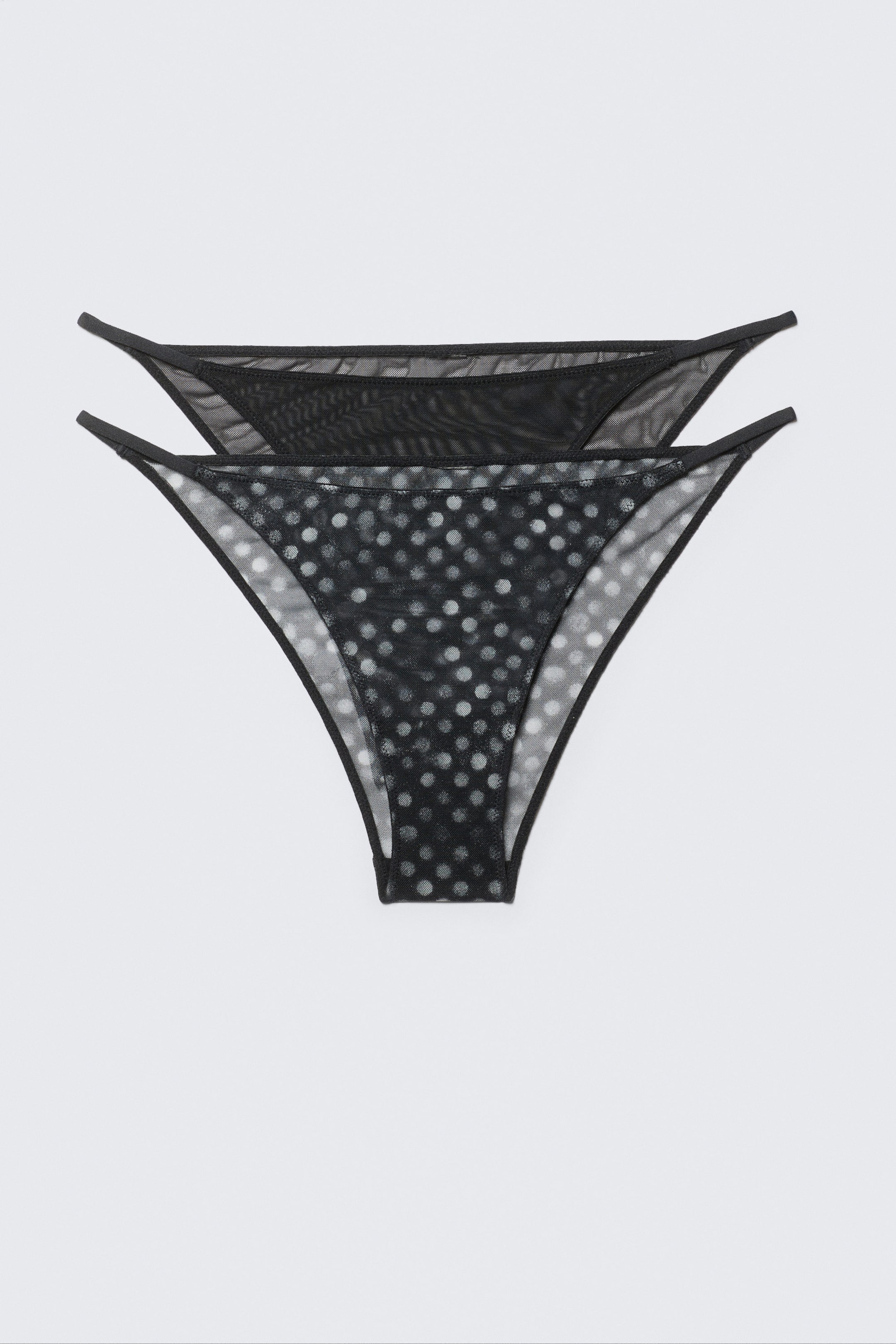 Black - Dots - 2-pack Printed Tanga Mesh Brazilian Bottoms