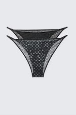 Black - Dots - 2-pack Printed Tanga Mesh Brazilian Bottoms - 0