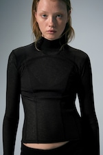Black - Long-Sleeved Mesh Mock-Neck Top - 4