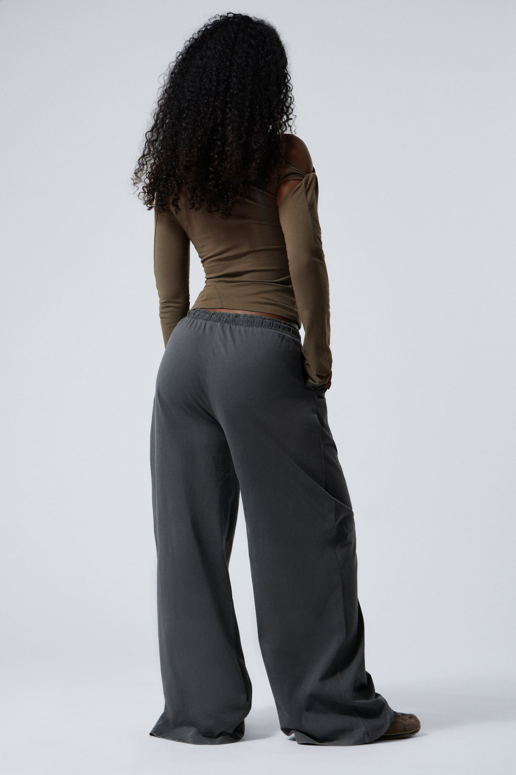 Washed Dark Grey - Loose Fit Wide Leg Jersey Trousers - 3