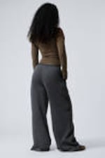 Washed Dark Grey - Loose Fit Wide Leg Jersey Trousers - 3