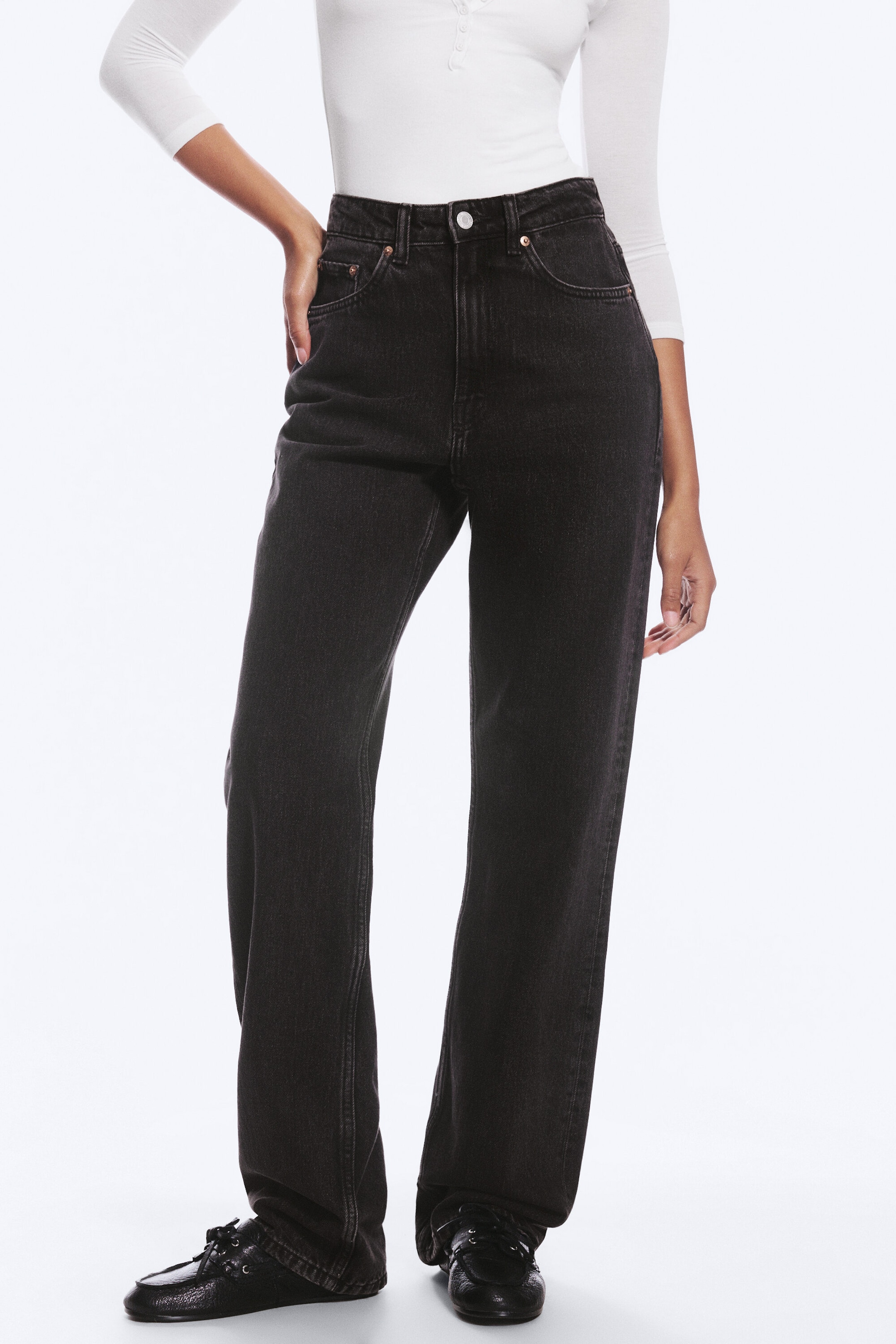 Echo Black - Black - Rowe Super High Waisted Regular Straight Jeans - 3