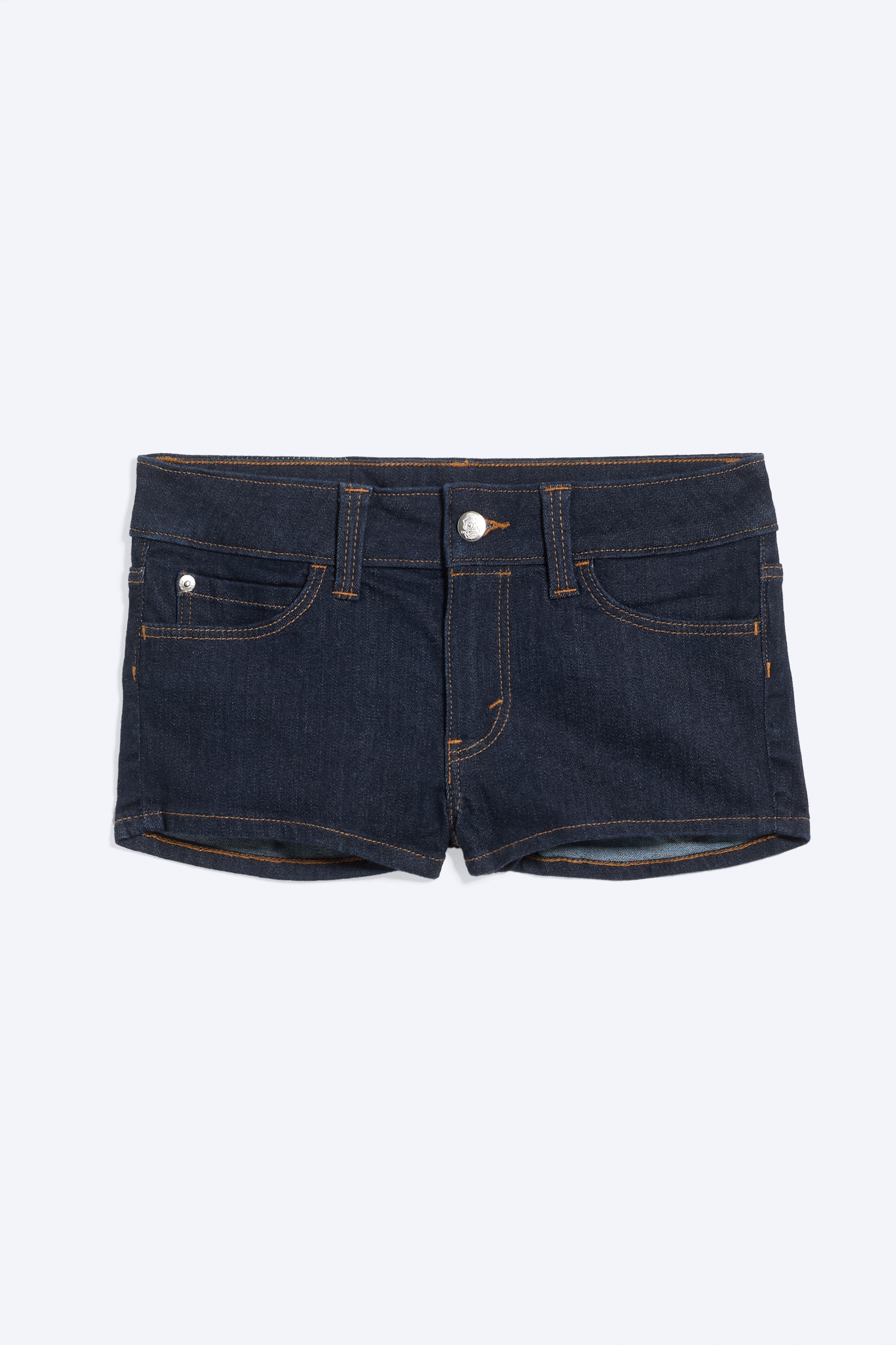 Mini-short denim taille basse Booty Bei - Blue Rinse – Bleu foncé