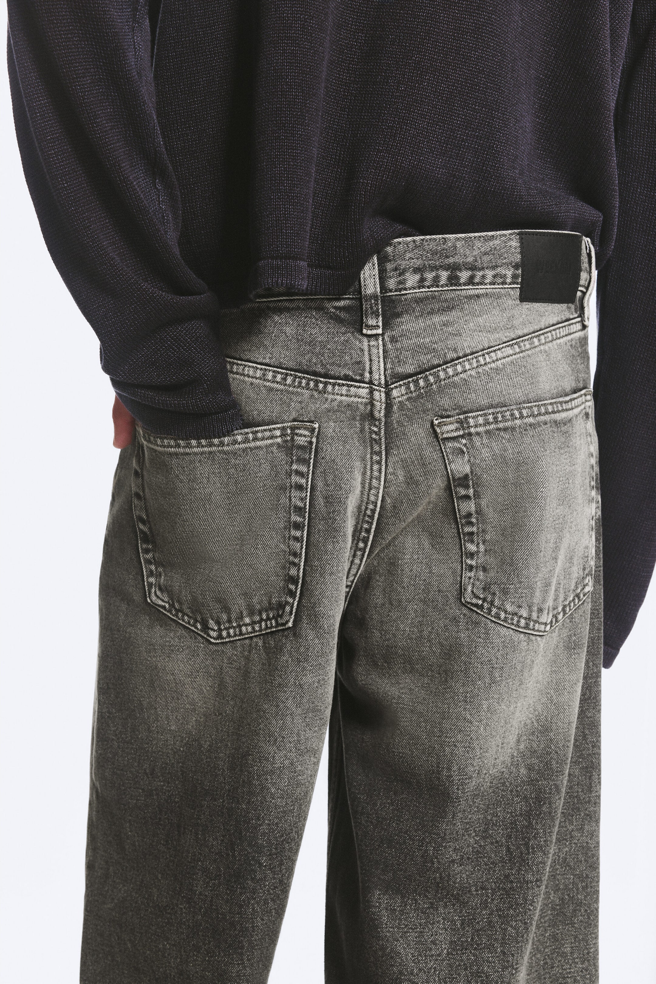 Redondo Black - Washed Black - Solar Loose Wide Leg Unisex Jeans - 3