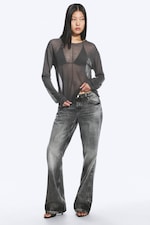 Gris foncé - Pull ample confectionné en maille transparente - 2