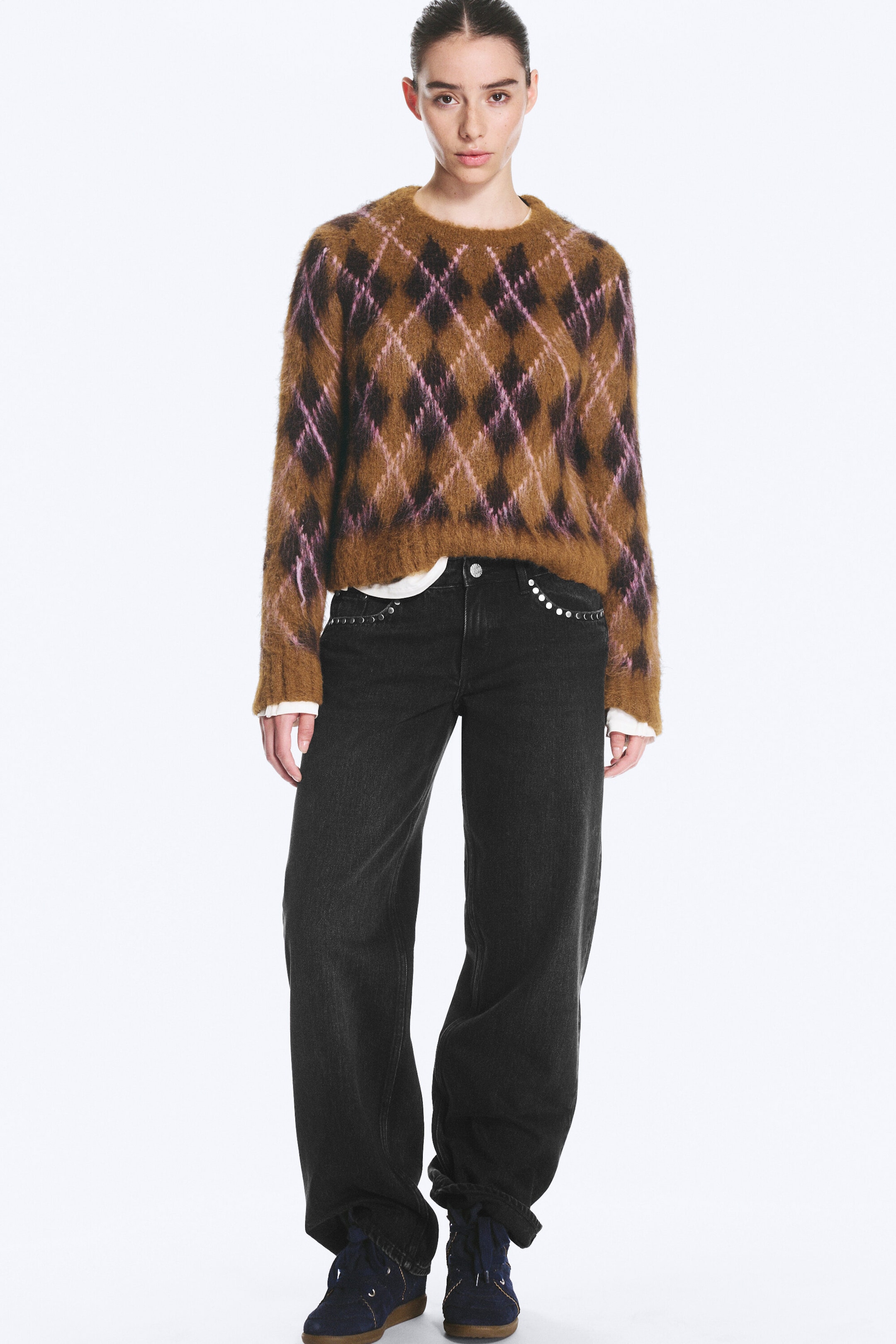 Brown Argyle - Knitted Sweater - 0