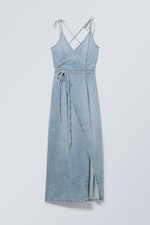 weekday denim dress Weekday Geri denim wrap maxi dress in moon blue