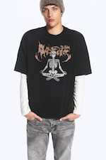 Black - Printed - Oversized Boxy Graphic T-Shirt - 0