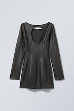Noir - Robe courte en cuir synthétique enduit Valia - 1