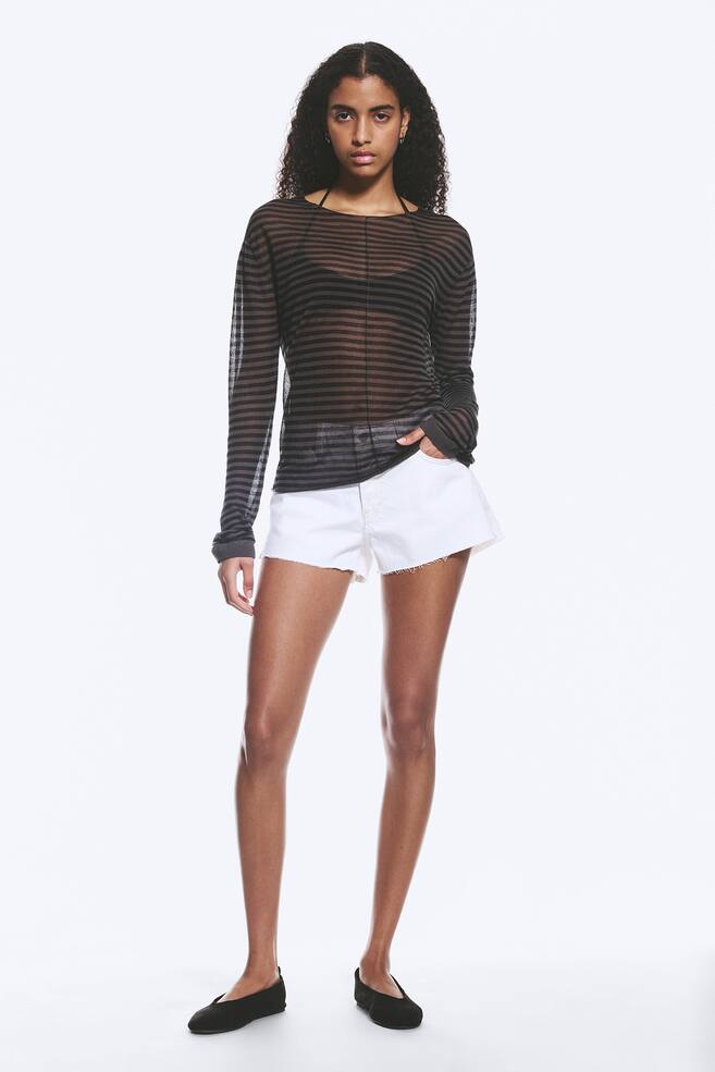 Lockerer, transparenter Strickpullover-Dunkelgrau gestreift - 4