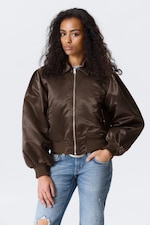 Dark Brown - YULIA B LOOSE NYLON BOMBER JACKET - 2