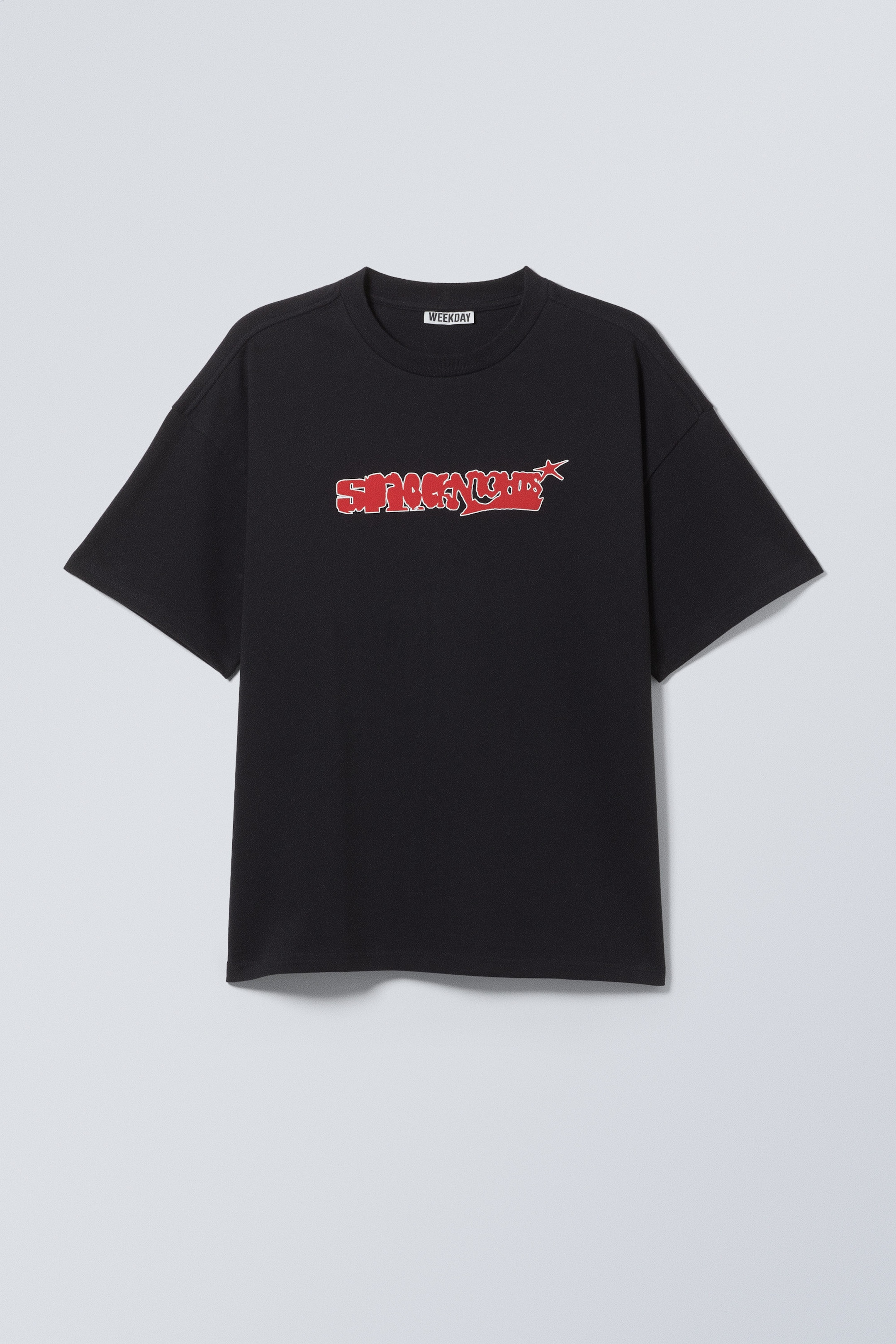 Washed Schwarz - Space Knights - Bedrucktes kastiges T-Shirt - 0