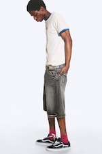 Smokey Black - Dark Black - LOOSER LOW WAIST LOOSE STRAIGHT DENIM SHORTS - 4