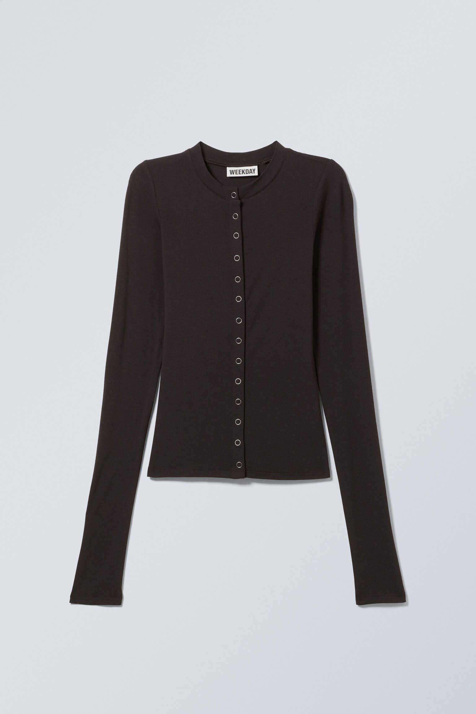 Slim Long-Sleeved Buttoned Cardigan - Dark Brown/Sötét szürke csíkos/Black/Sötétkék/White - 1