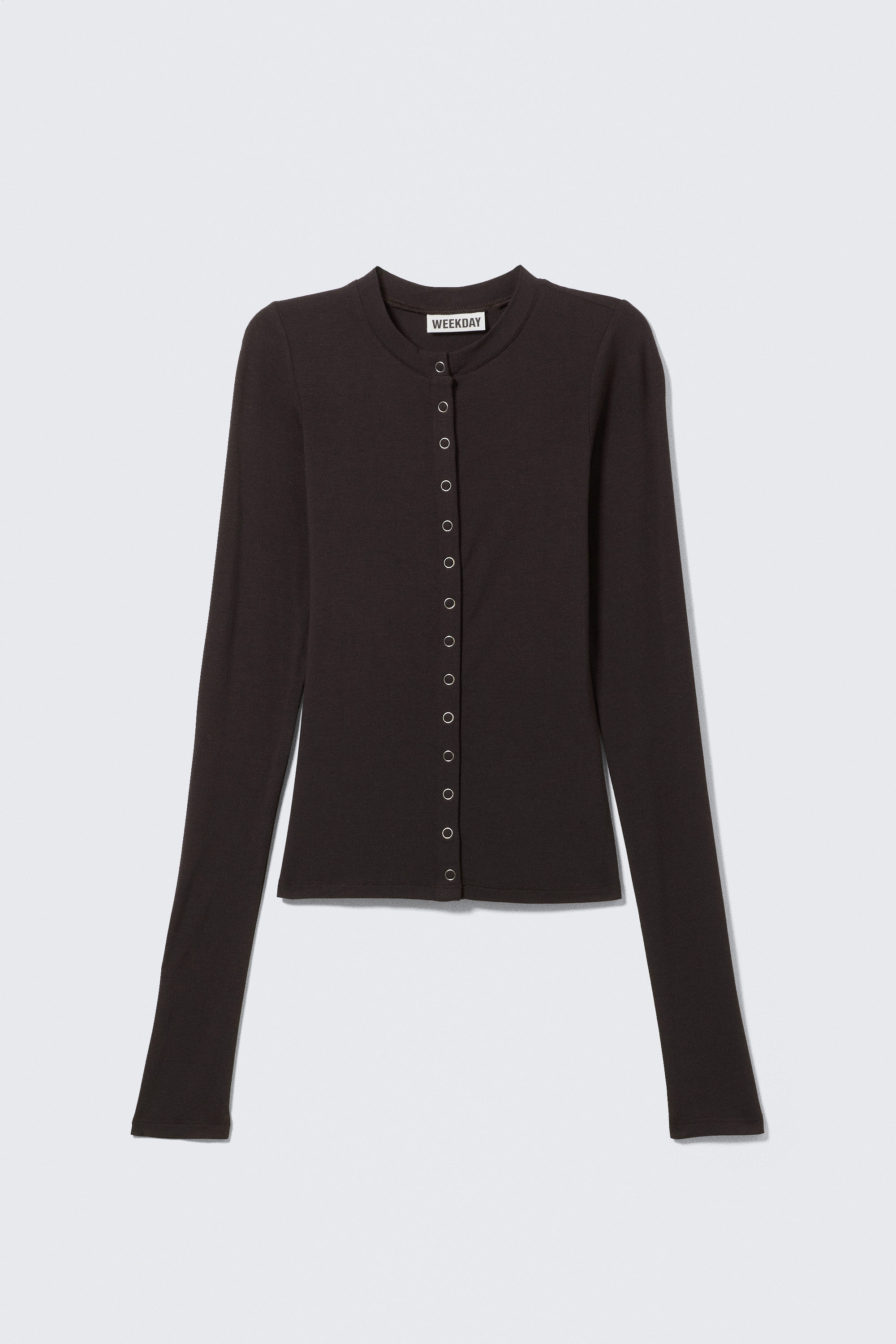 Dark Brown - Slim Long-Sleeved Buttoned Cardigan - 4