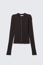 Dark Brown - Slim Long-Sleeved Buttoned Cardigan - 4