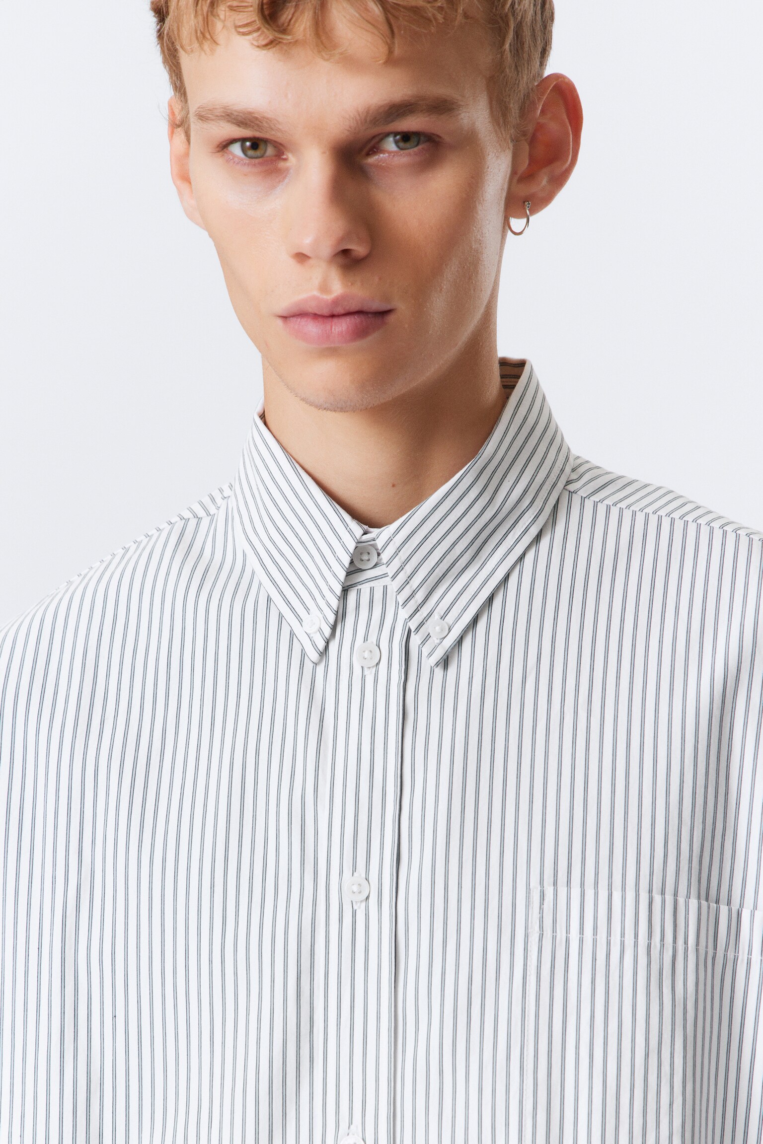 Oversized Striped Button-Down Shirt - White - Blue Stripes/Green Stripe - 6