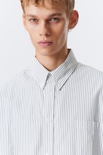 Blanc - Rayures bleues - Chemise oversize à rayures boutonnée - 2