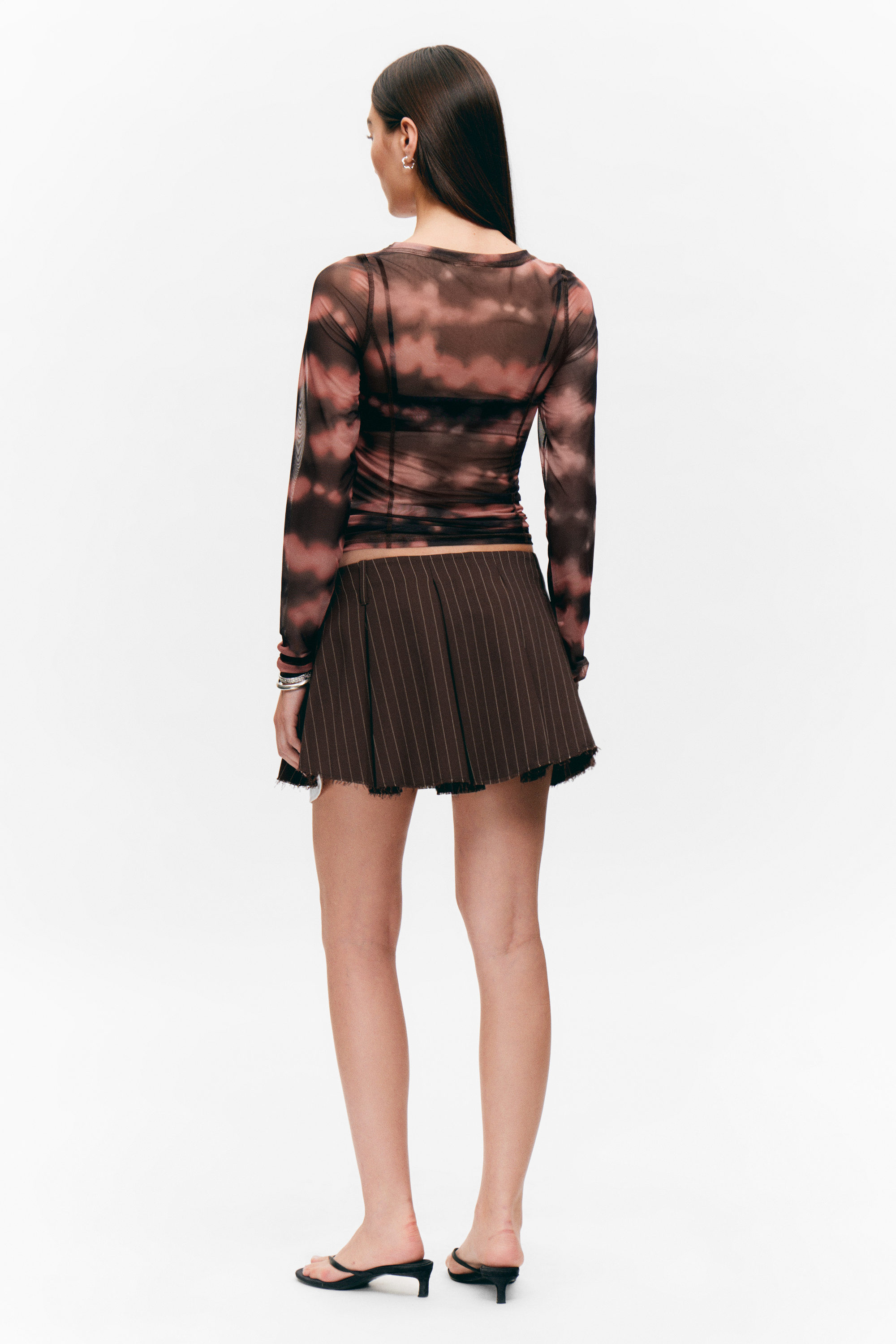 Pink Blurred Stains - Long-Sleeved Mesh Top - 2